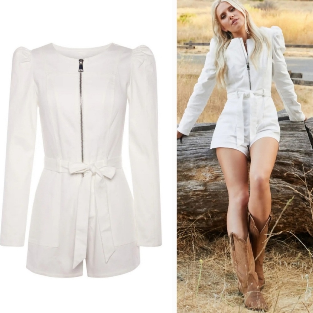 NWT White Long-Sleeve Jumpsuit with Waist Tie